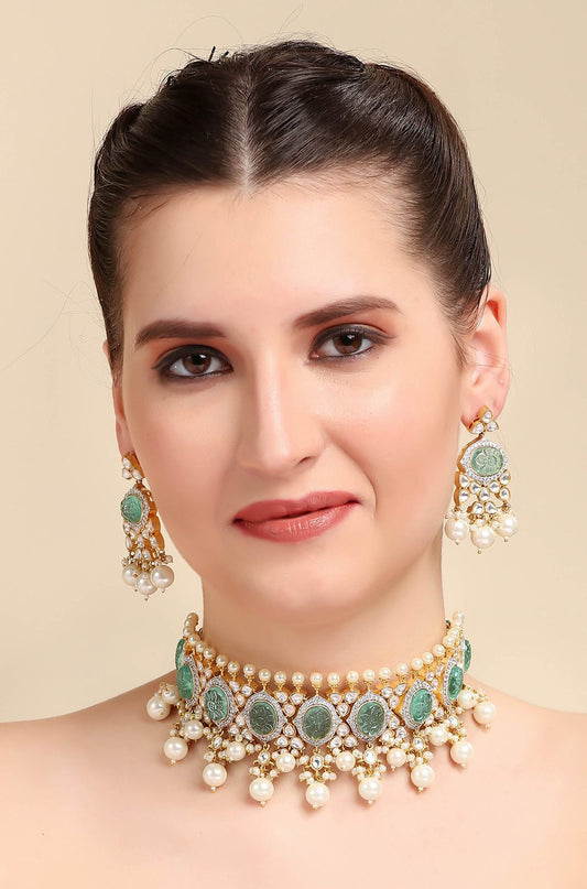 Order 22KT Gold Plated Kundan Choker Necklace Set