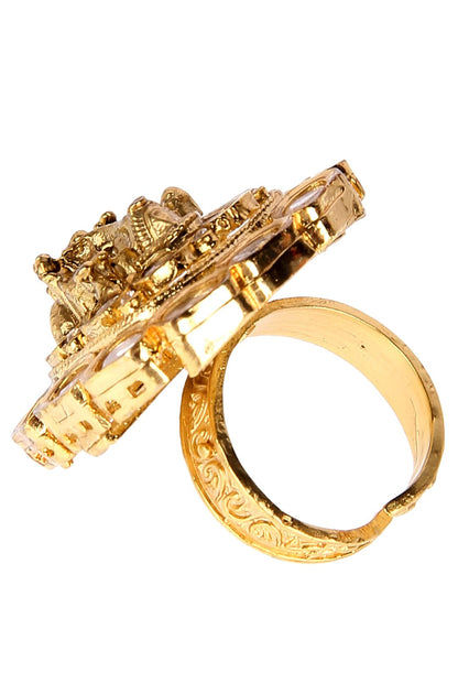 Kingly Gold Plated Kundan Ring