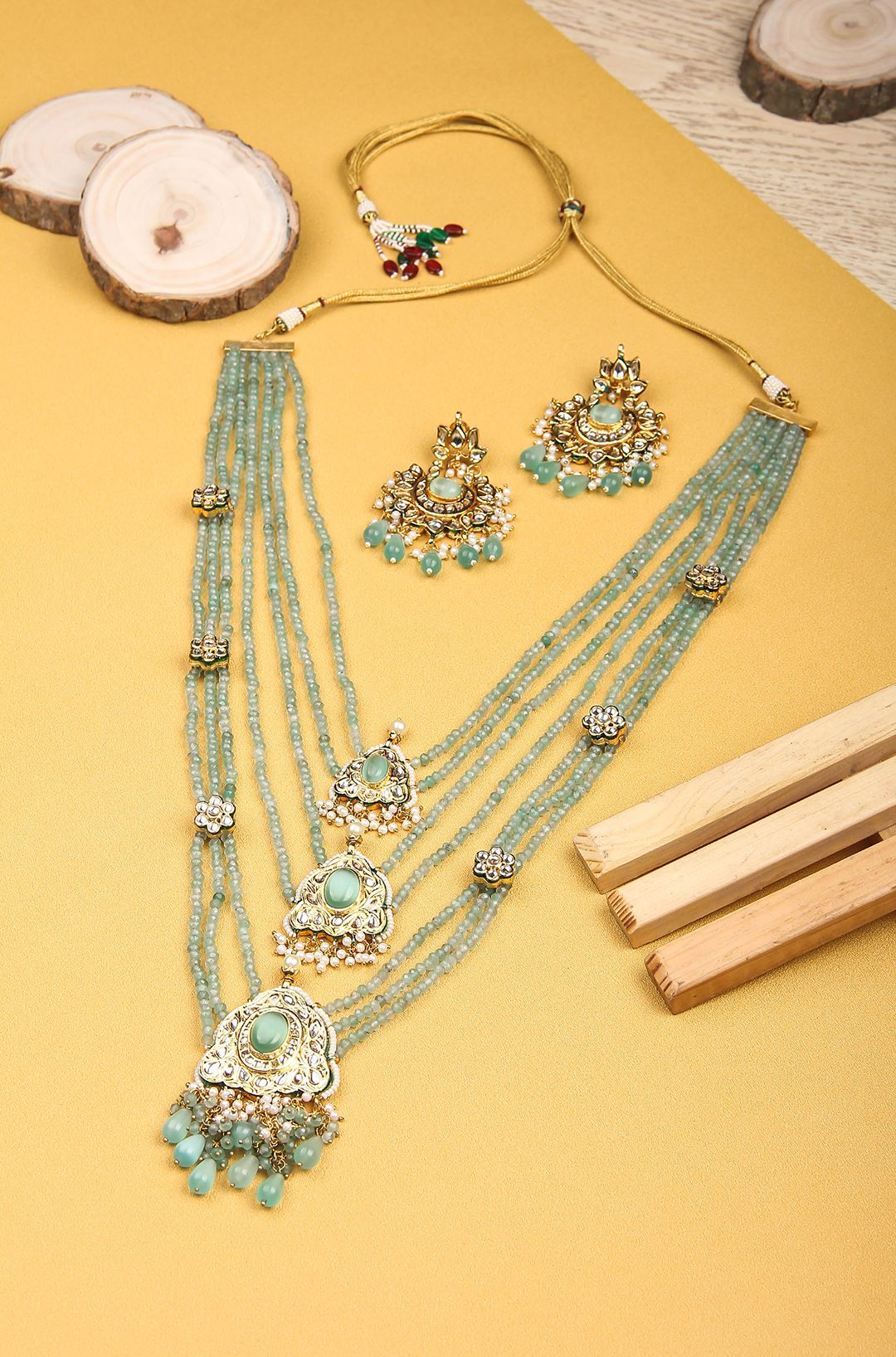 Illuminating Gold Plated Kundan Long Necklace Set
