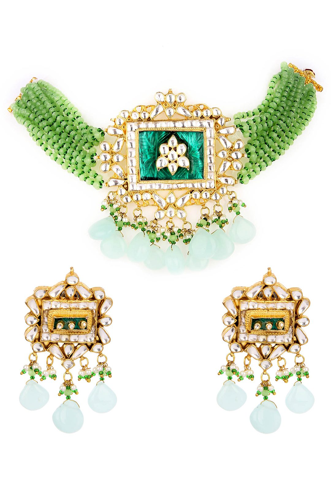 Glistening Gold Plated Kundan Choker Necklace Set