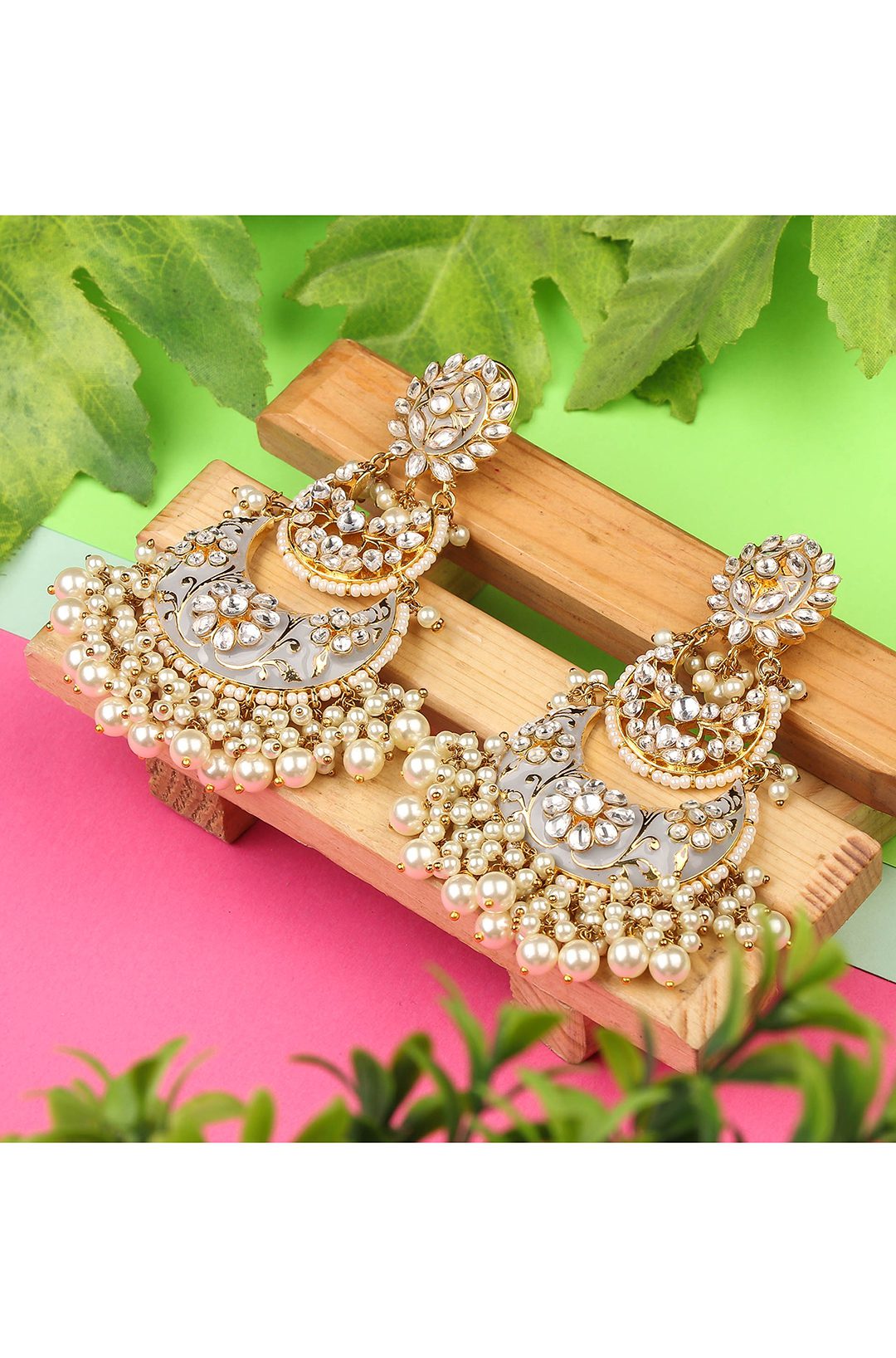 22KT Gold Plated Kundan Chaandbali Earrings