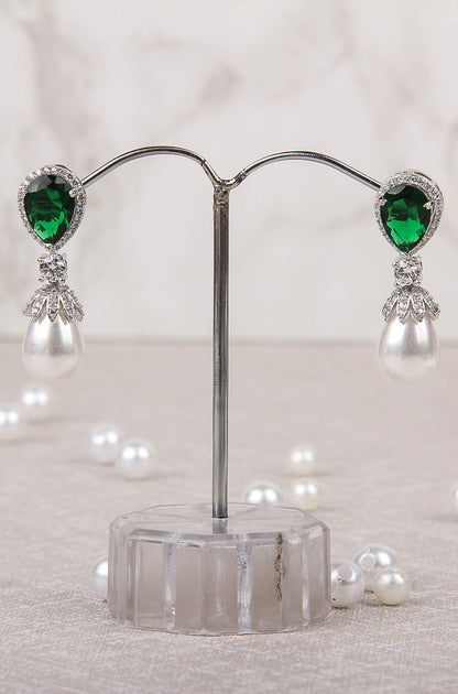 Alluring Rhodium Plated American Diamond Drop Earrings