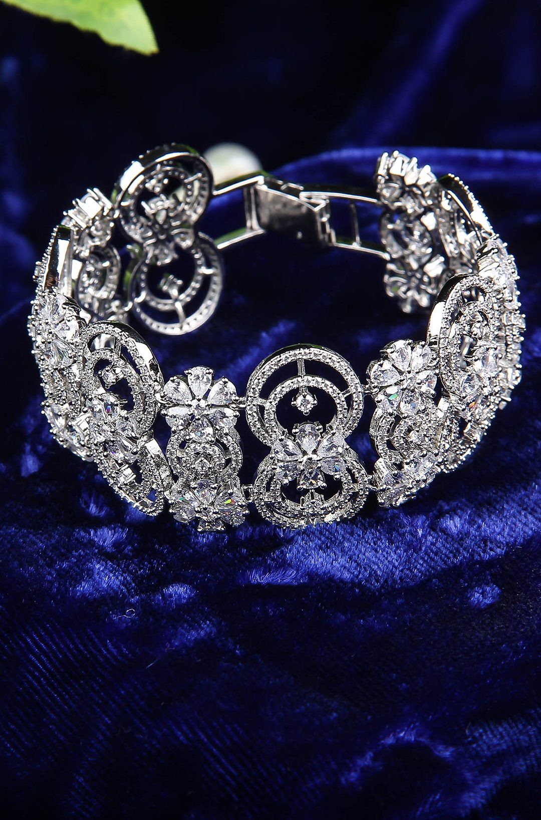 Queenly Rhodium Plated American Diamond Bracelet
