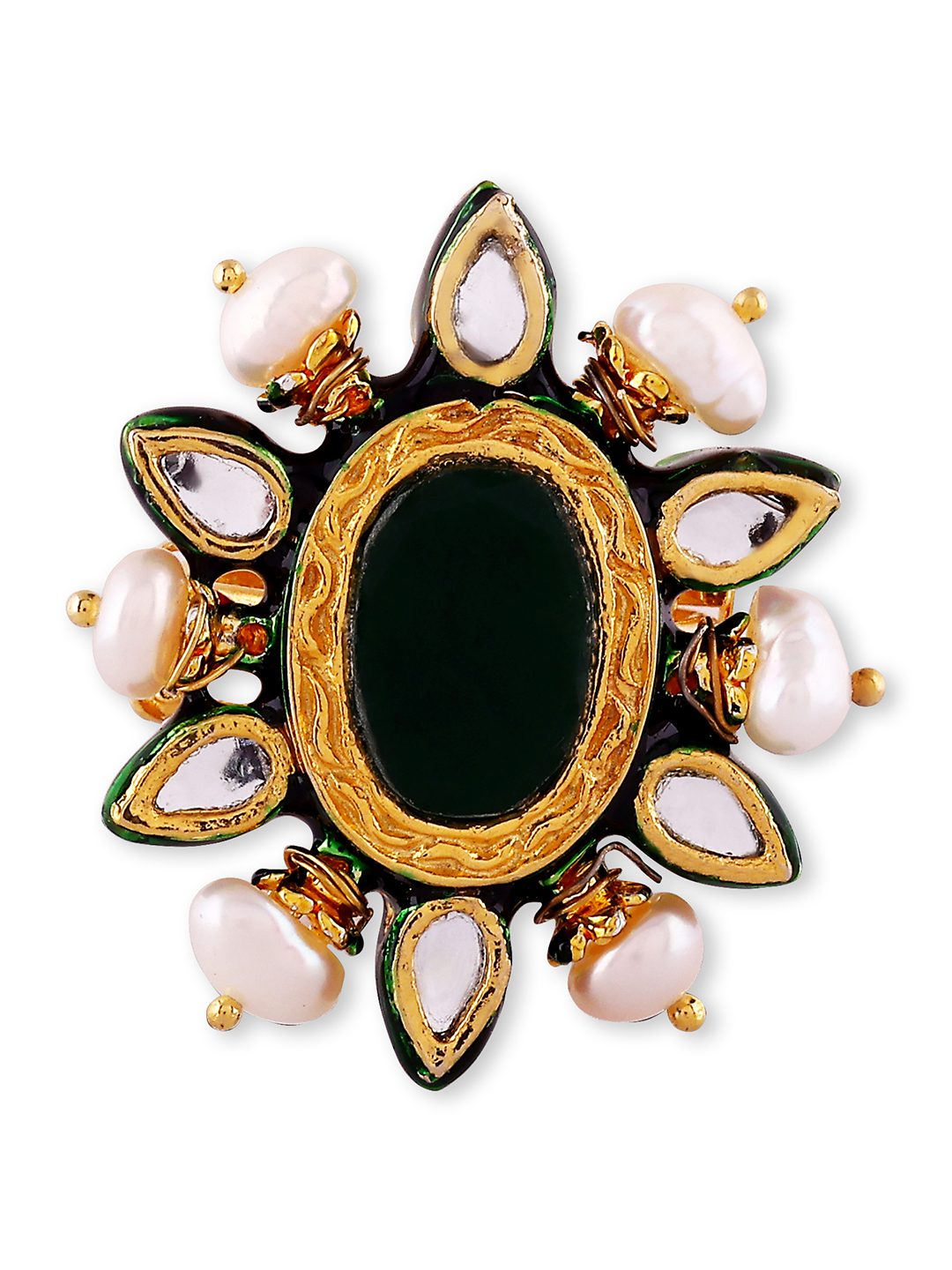 Dazzling Sterling Silver Gold Plated Kundan Ring