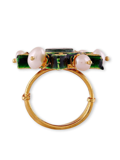 Dazzling Sterling Silver Gold Plated Kundan Ring
