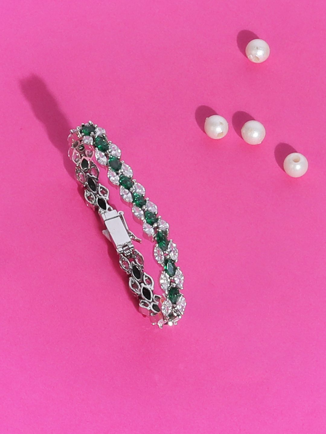 Sparkling Rhodium Plated American Diamond Bracelet
