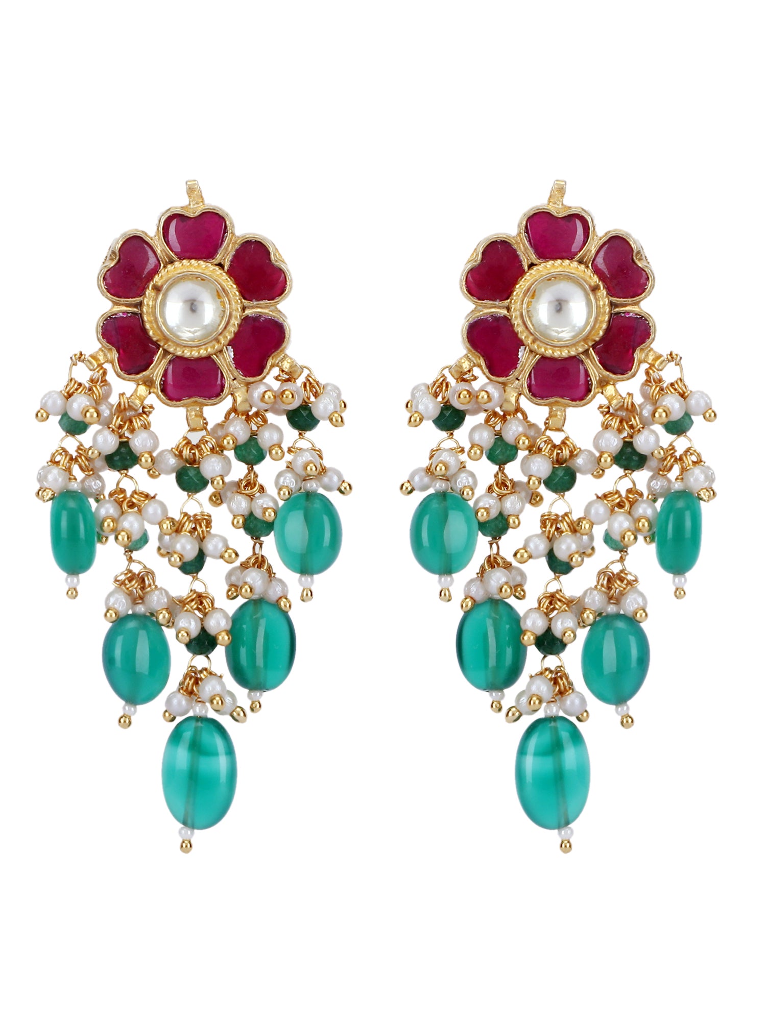 22KT Gold Plated Kundan Red and Green Choker Necklace Set For women and Girls