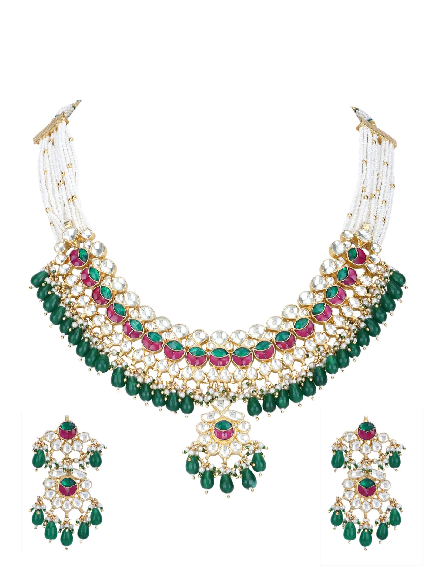 22KT Gold Plated Kundan Red and Green Necklace Set For women and Girls