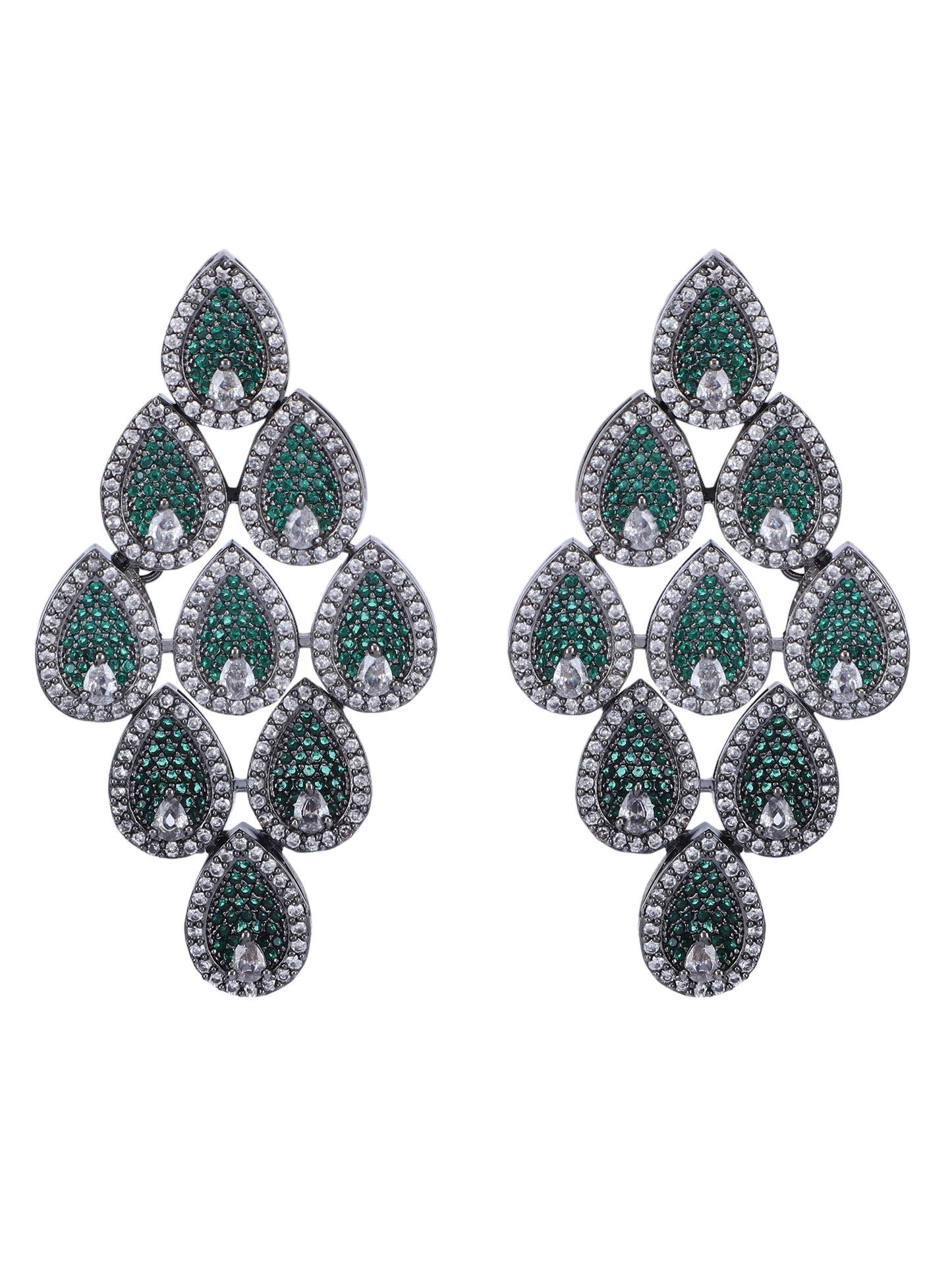 Rhodium Plated American Diamond Zircon Green Earring Set For women and Girls