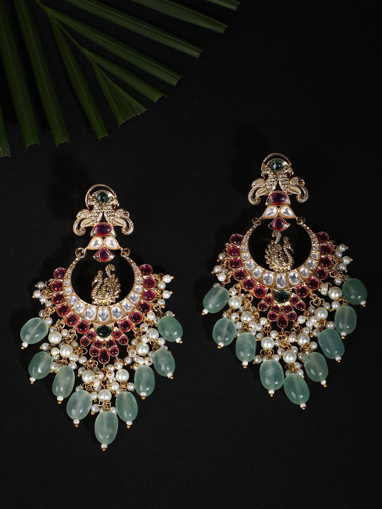 22KT Gold Plated Kundan Red and Green Earring Set For women and Girls