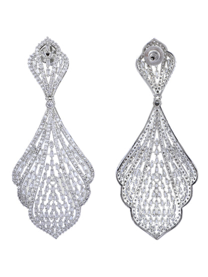 Rhodium Plated American Diamond White Earring Set For women and Girls
