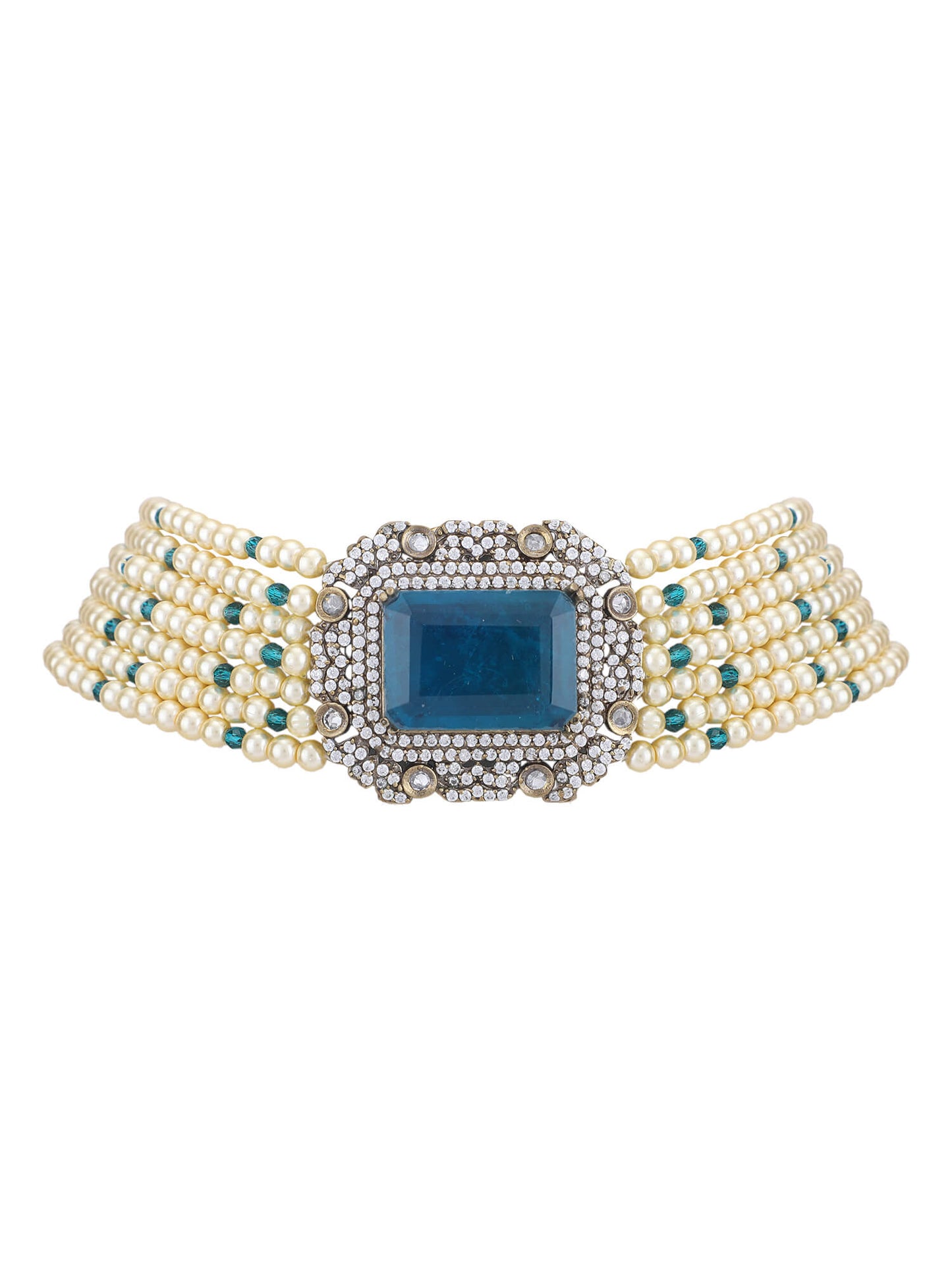 22KT Gold Plated Kundan Elegant Blue Choker Necklace Set