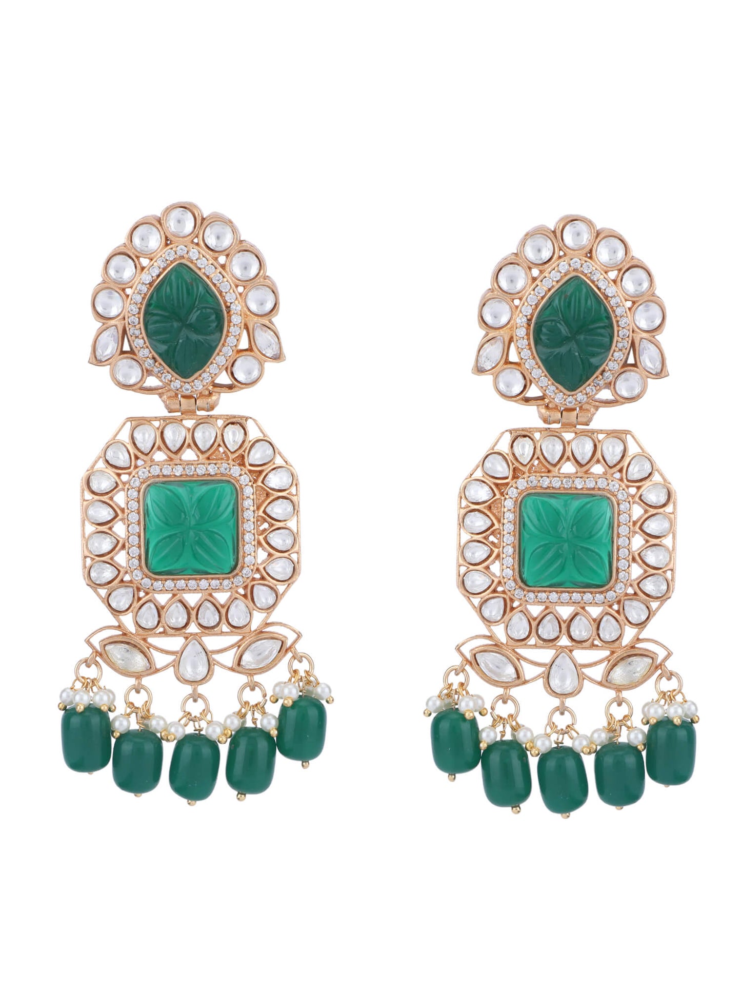 22KT Gold Plated Kundan Elegant Green Necklace Set