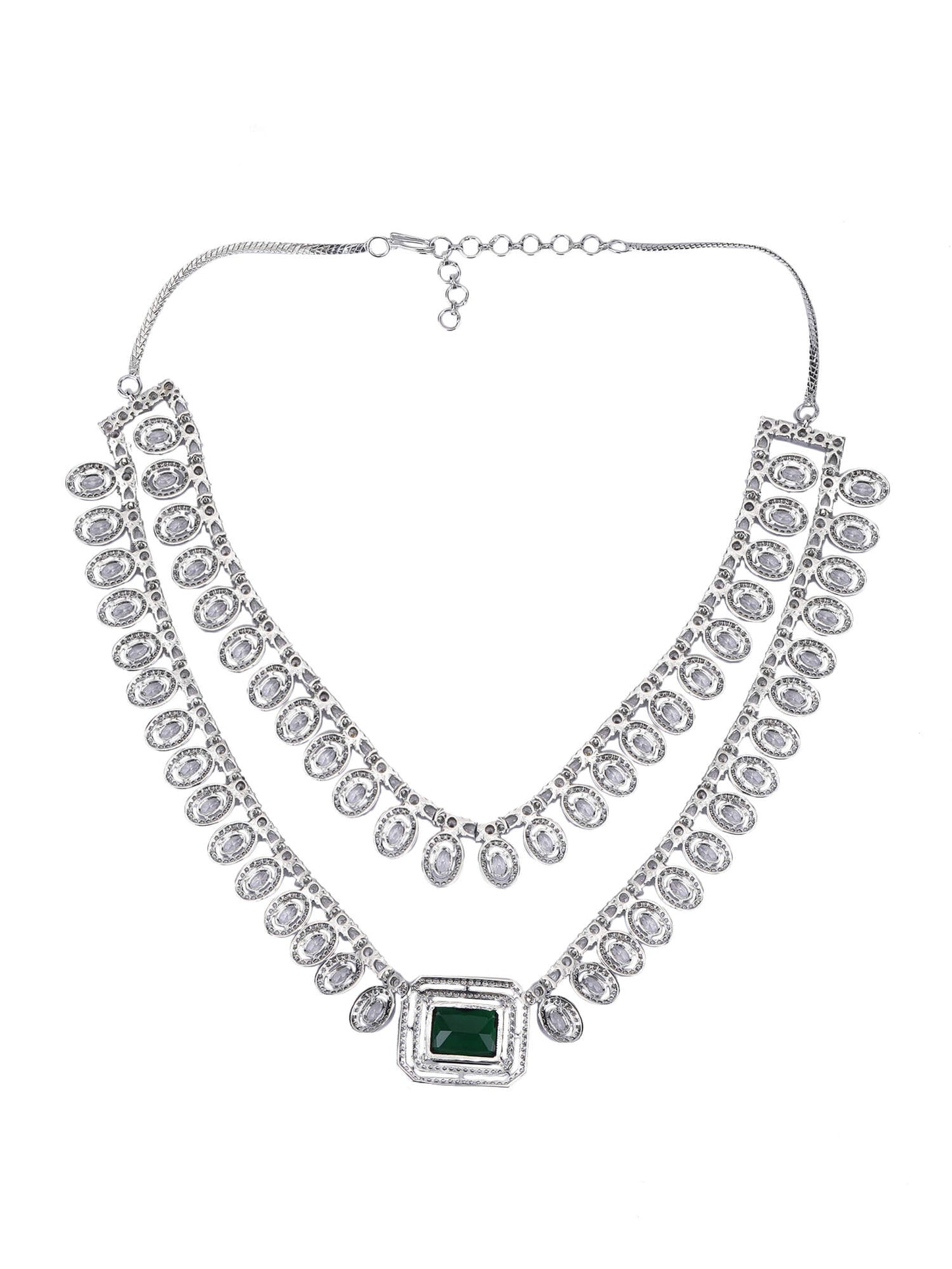 Rhodium Plated American Diamond zircon Green Necklace Set