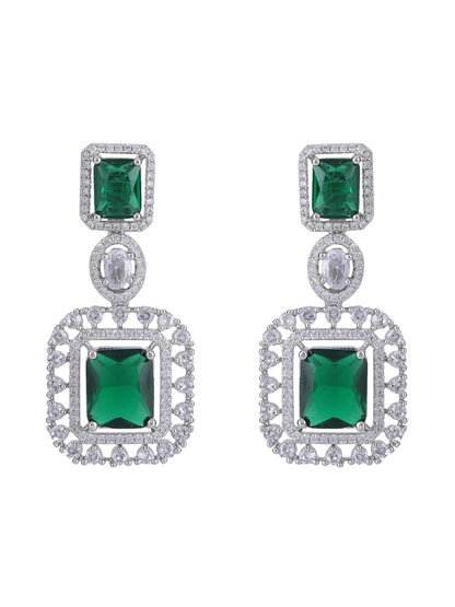 Rhodium Plated American Diamond zircon Green Necklace Set