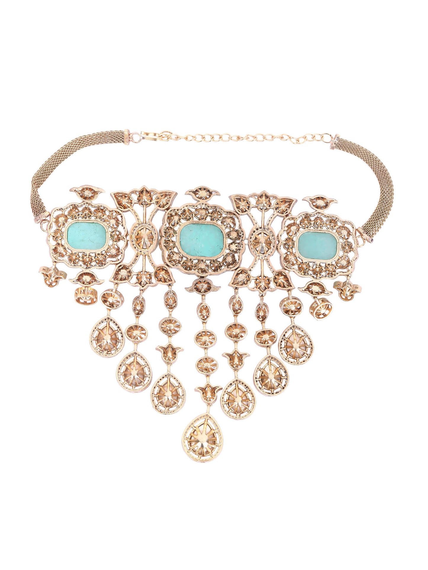 22KT Gold Plated Kundan Blue Choker Necklace Set
