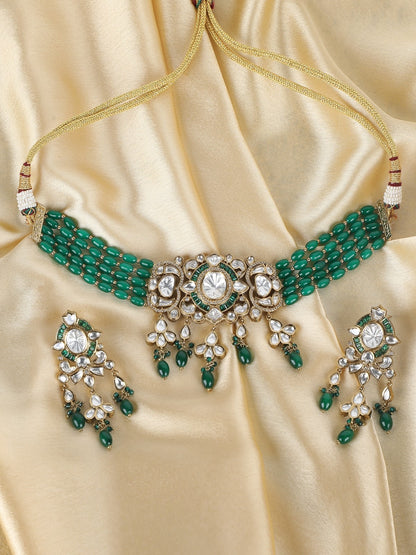 Bridal Necklace Set With Green Jades & Pearls