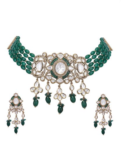 Bridal Necklace Set With Green Jades & Pearls