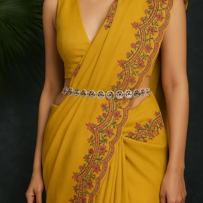 Gold Finish Polki & Pearls Waist Belt