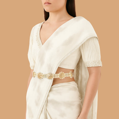 Gold Plated Kundan Polki Waist Belt with Floral Detailing