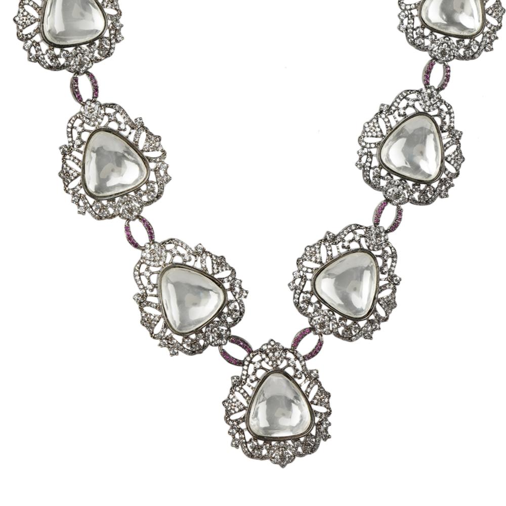 Crowned Victoria Necklace Set in Oxidized Finish