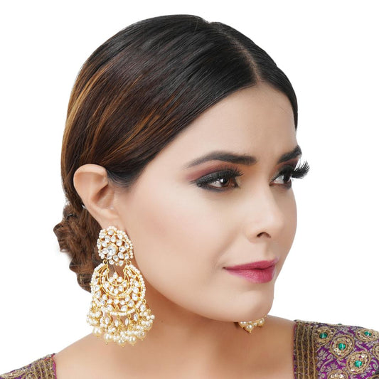Queenly Gold Plated Kundan Chandbali Earring