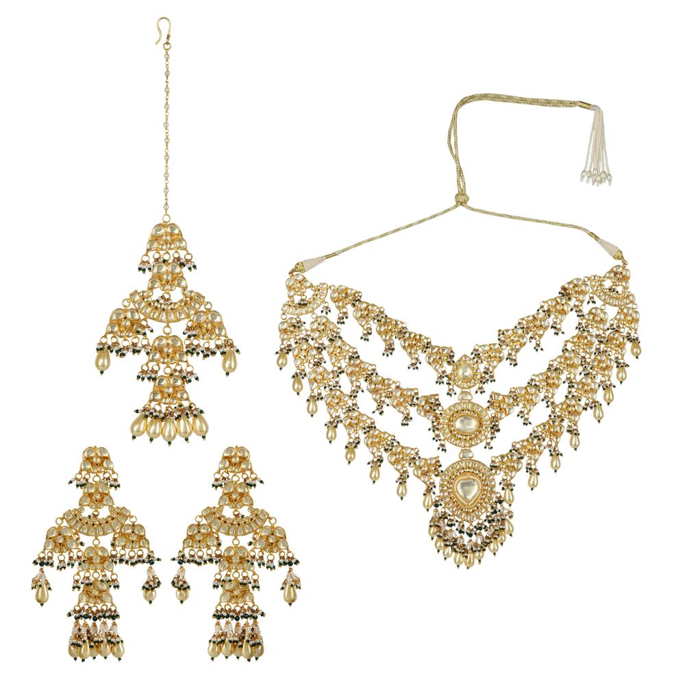 Glittering Kundan Necklace Set 22KT Gold Plated