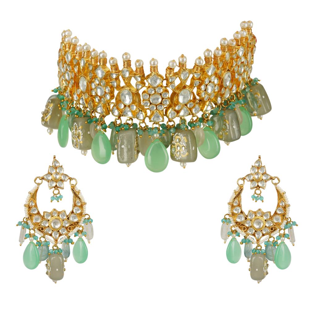 Lustrous Kundan Necklace Set 22KT Gold Plated