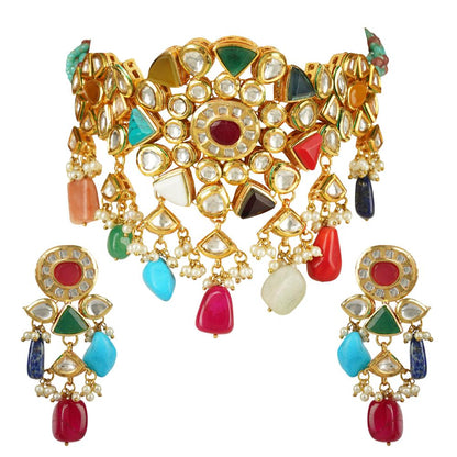 Dignified Kundan Necklace Set 22KT Gold Plated