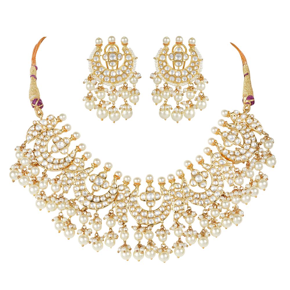 Opalescent Kundan Necklace Set 22KT Gold Plated