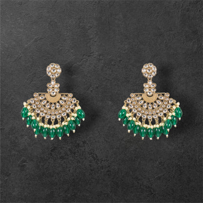 Earrings Emerald Green Kundan Jhumka.