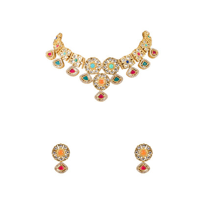 Multicolor Kundan Bridal Choker Necklace Set with Matching Earrings