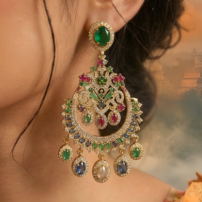 Luxury Multicolor CZ Chandelier Earrings for Women
