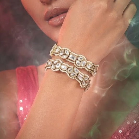 Gold Tone Studded Designer Open Kada Bangle for Women