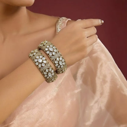 Royal Gold-Plated Kundan Floral Design Bangles for Women