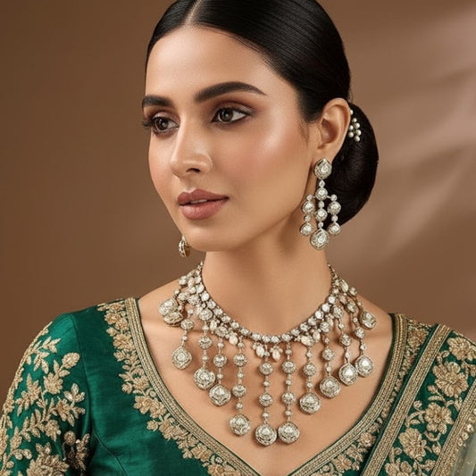 Bridal Kundan Gold-Plated Necklace Set with Earrings for Women