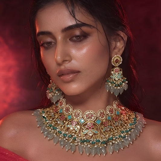 Statement Kundan Collar Necklace & Chandbali Set