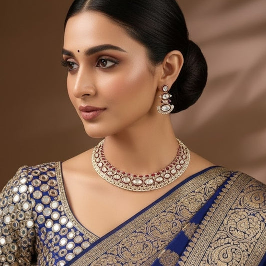 Kundan & Ruby Stone Bridal Necklace Set with Matching Earrings