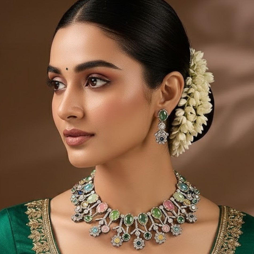 Designer Multicolor Polki Kundan Choker Necklace Set with Earrings for Women - Auraa Trends