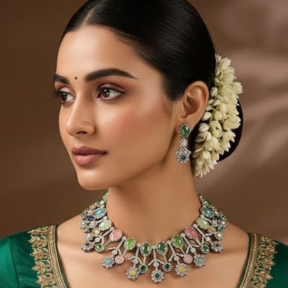 Designer Multicolor Polki Kundan Choker Necklace Set with Earrings for Women - Auraa Trends