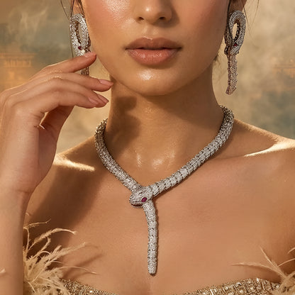 Luxury Serpent Diamond Necklace Set with Ruby Eyes | Designer Statement Jewelry