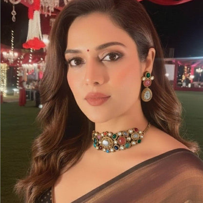 Multicolor Kundan Bracelet Necklace Set for Women - Auraa Trends