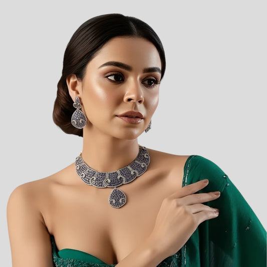 Purple Stone Studded Bridal Necklace Set for Women