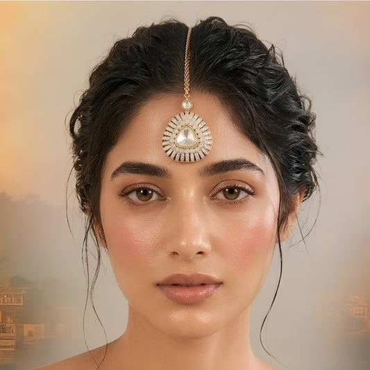 Gold-Tone Crystal Teardrop Maang Tikka for Women