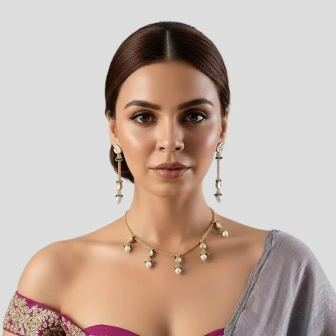 Elegant Gold-Plated Pearl Drop Necklace Set for Women - Auraa Trends