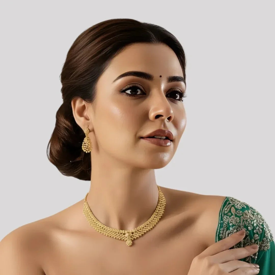 Elegant Gold Plated Pearl Beaded Necklace Set with Earrings - Auraa Trends