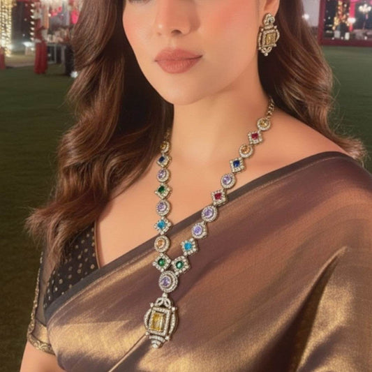 Multicolor CZ Diamond Necklace Set - Auraa Trends