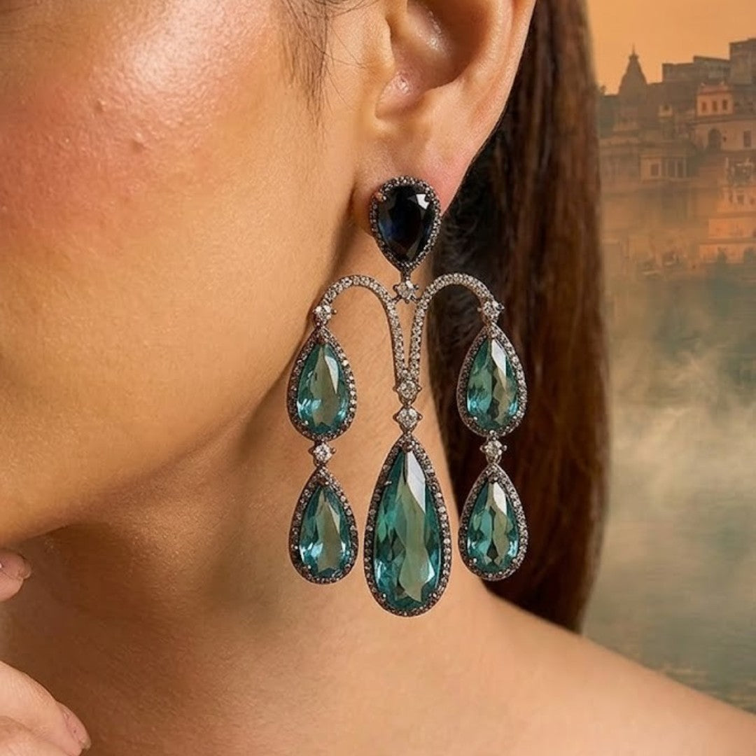 Luxury Blue & Aqua Crystal Statement Earrings for Women