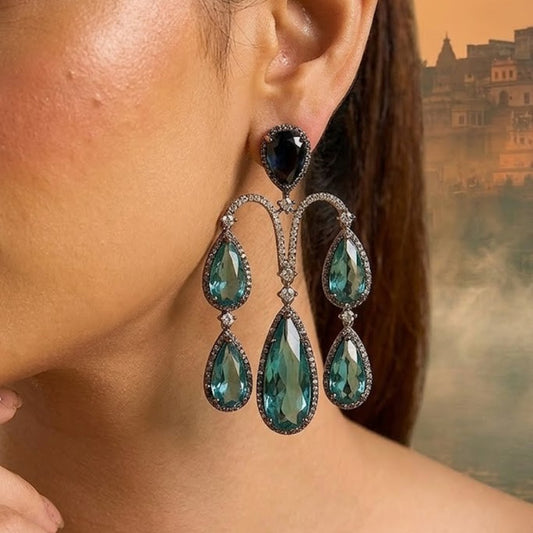 Luxury Blue & Aqua Crystal Statement Earrings for Women