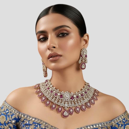 Bridal Kundan & Ruby Stone Choker Necklace Set with Matching Earrings for Women - Auraa Trends